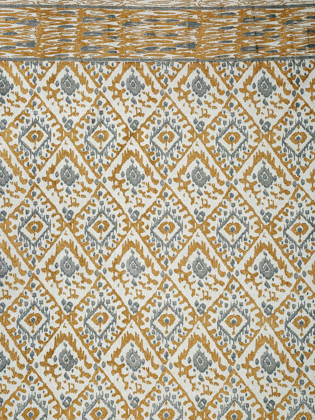 Copper and Silver Colour Cotton Metallic Print Set of 2 Door Curtain (47x85 Inch)
