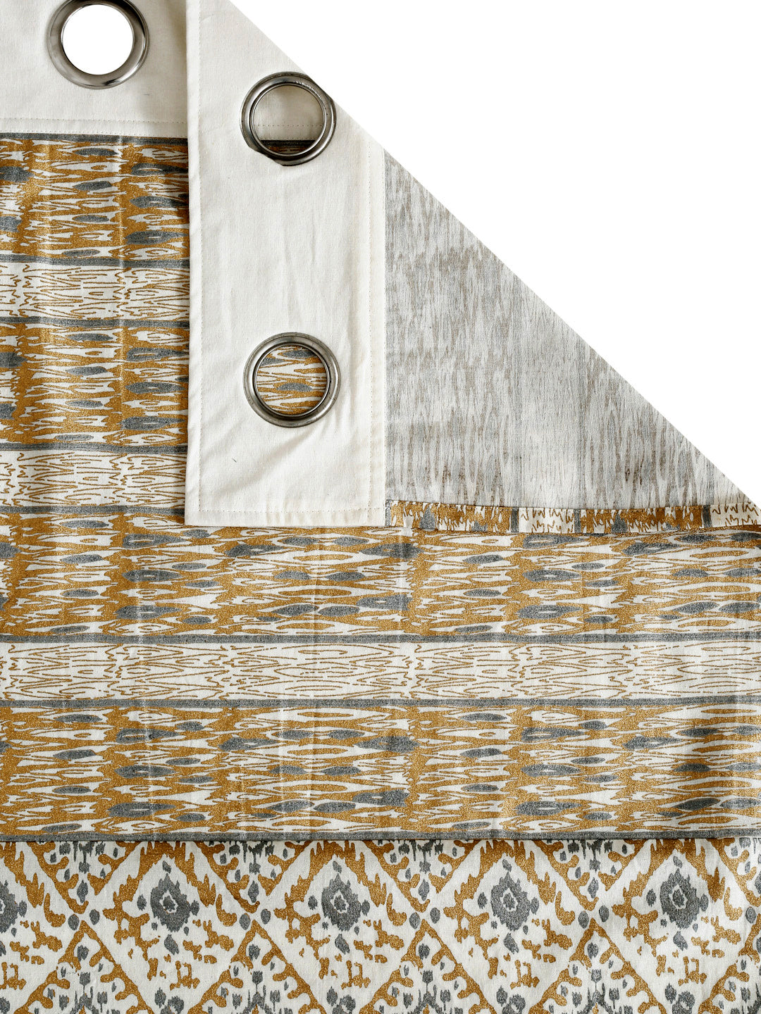 Copper and Silver Colour Cotton Metallic Print Set of 2 Door Curtain (47x85 Inch)