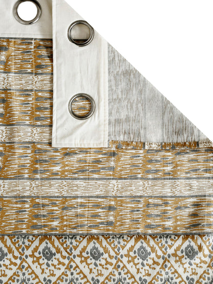 Copper and Silver Colour Cotton Metallic Print Set of 2 Door Curtain (47x85 Inch)