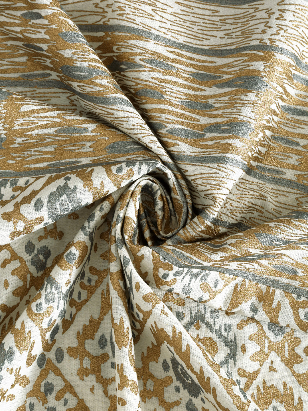 Copper and Silver Colour Cotton Metallic Print Set of 2 Door Curtain (47x85 Inch)