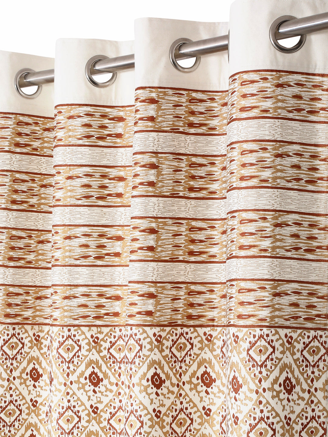Rust and Gold Colour Cotton Metallic Print Set of 2 Door Curtain (47x85 Inch)