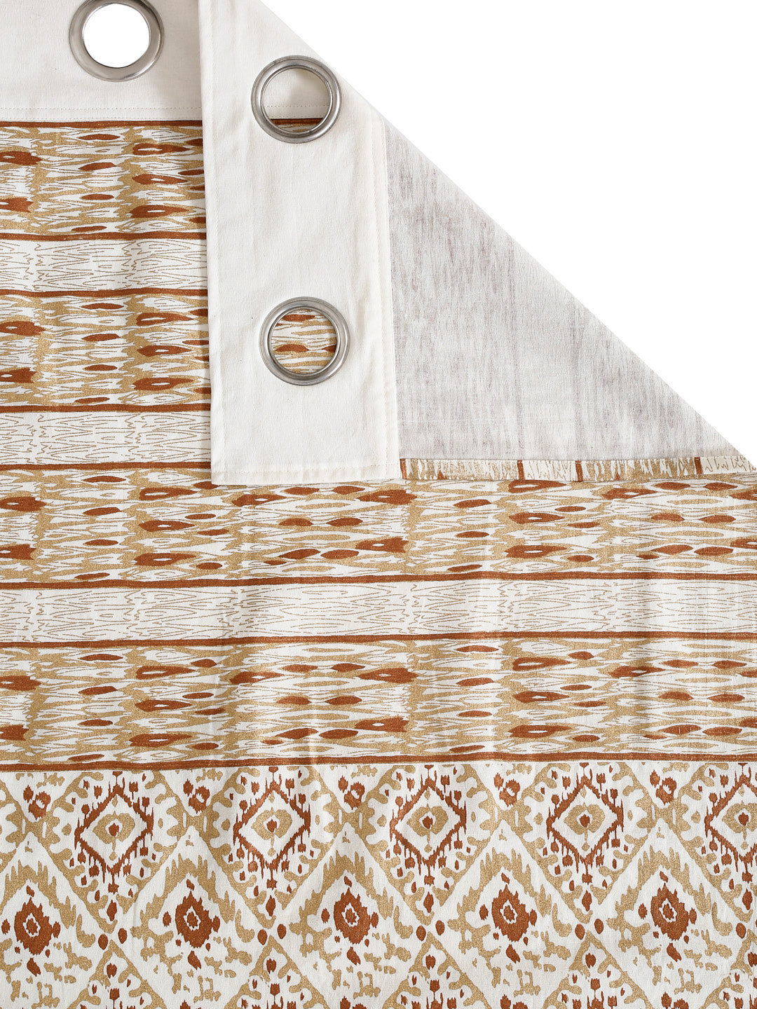 Rust and Gold Colour Cotton Metallic Print Set of 2 Door Curtain (47x85 Inch)