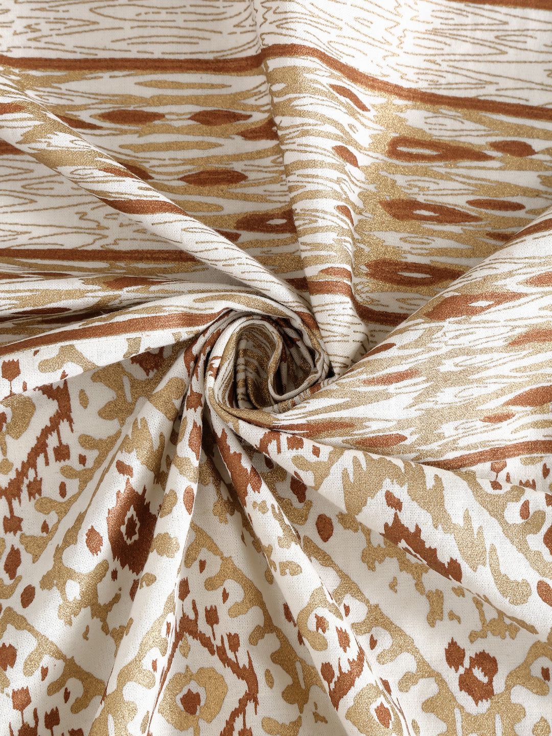 Rust and Gold Colour Cotton Metallic Print Set of 2 Door Curtain (47x85 Inch)