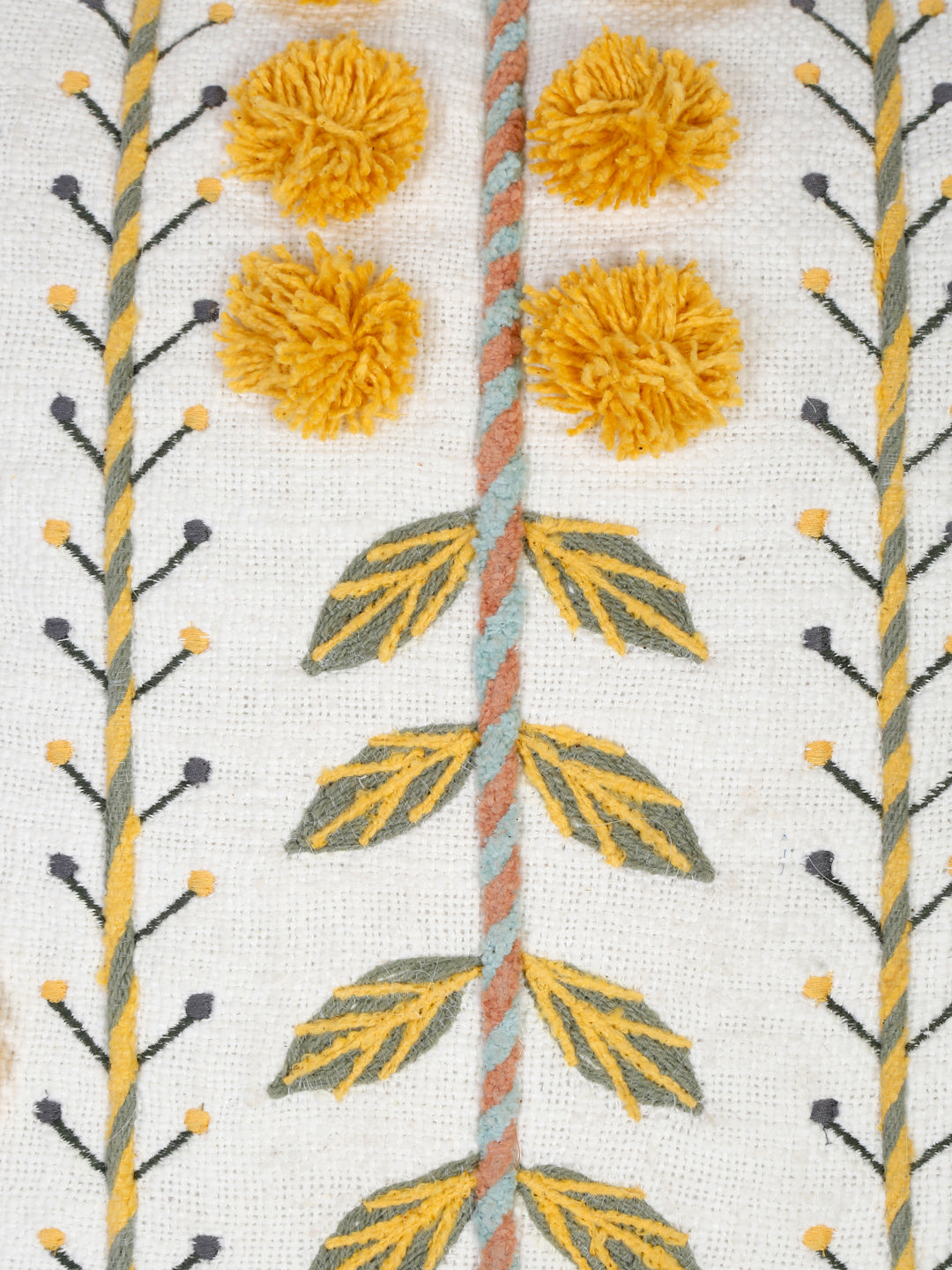 Set of 2 White & Yellow Cotton Embroidered Square Cushion Covers