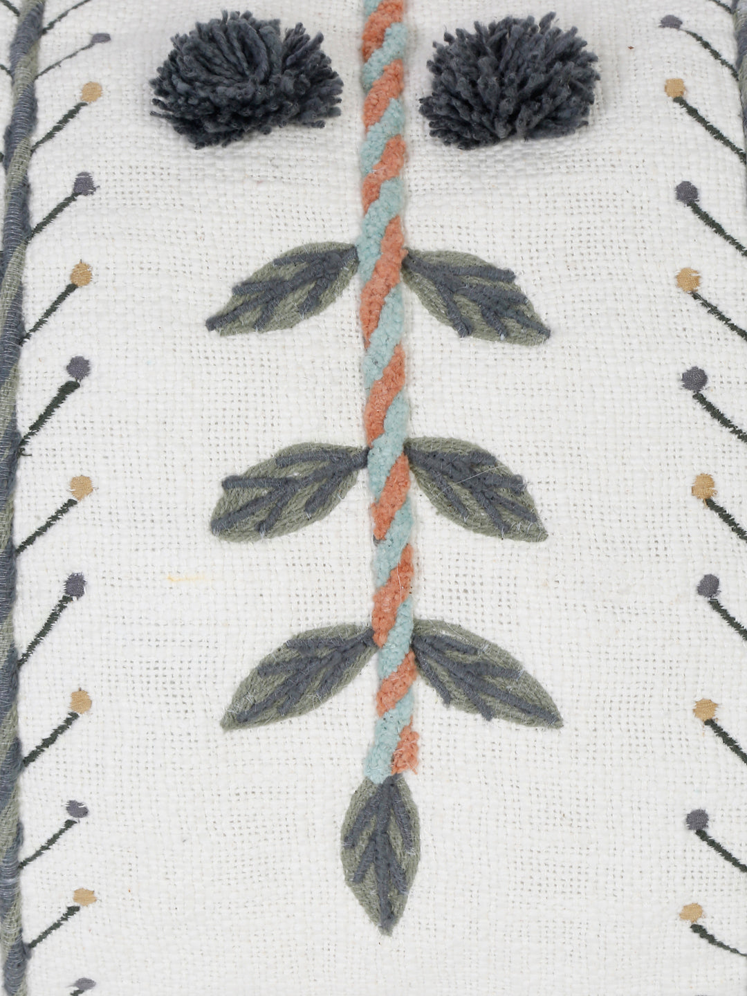 Set of 2 White & Grey Cotton Embroidered Square Cushion Covers