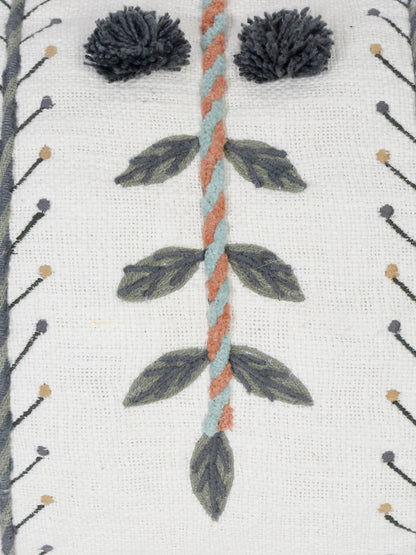 Set of 2 White & Grey Cotton Embroidered Square Cushion Covers