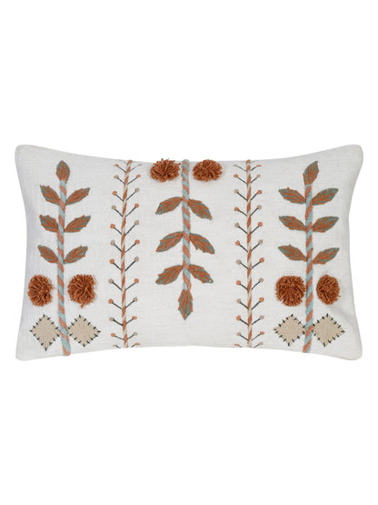 Set of 2 White & Rust Cotton Embroidered Square Cushion Covers