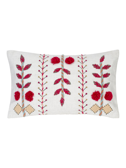 Set of 2 White & Magenta Cotton Embroidered Square Cushion Covers