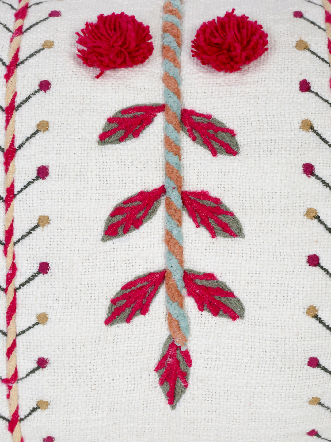 Set of 2 White & Magenta Cotton Embroidered Square Cushion Covers