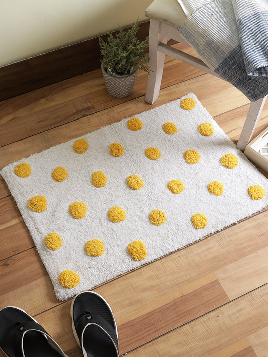 White and Yellow Polka Dot Bath Rug