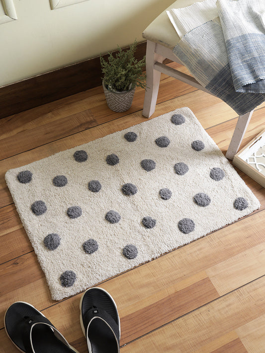 Ivory and Grey Hand Tufted Cotton Bath Rug