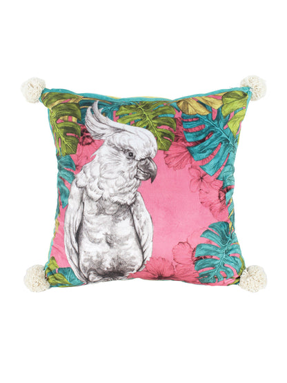 Pink Set of 2 Floral Square Velvet Reversible Cushion Covers