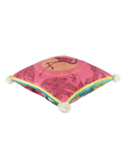 Pink Set of 2 Floral Square Velvet Reversible Cushion Covers