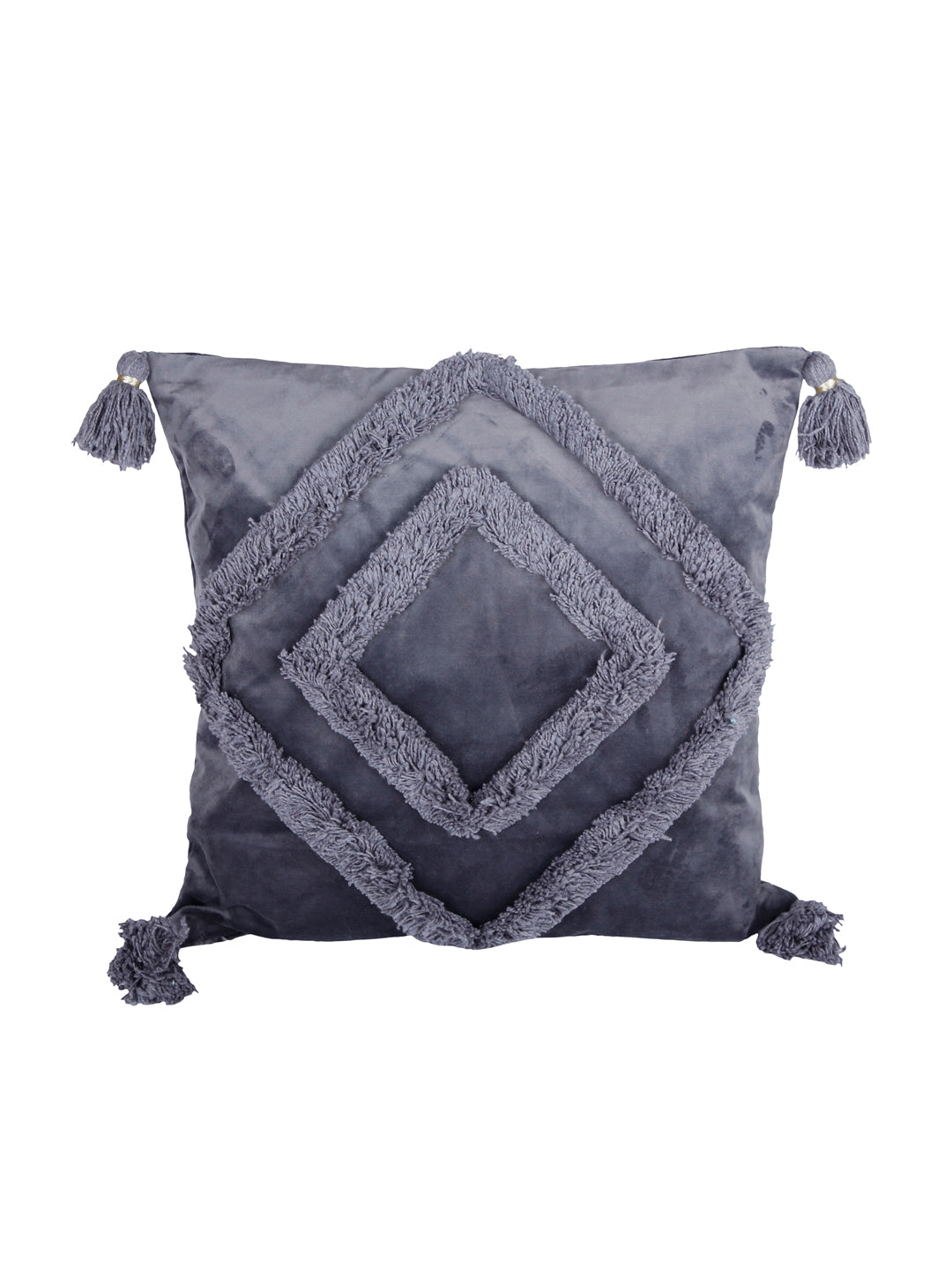 Set of 2 Grey Textured Square Velvet Sustainable Cushion Covers
