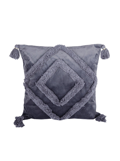 Set of 2 Grey Textured Square Velvet Sustainable Cushion Covers