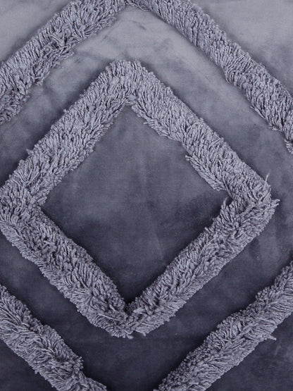 Set of 2 Grey Textured Square Velvet Sustainable Cushion Covers