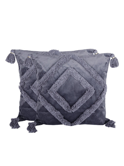 Set of 2 Grey Textured Square Velvet Sustainable Cushion Covers