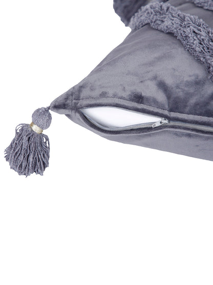 Set of 2 Grey Textured Square Velvet Sustainable Cushion Covers