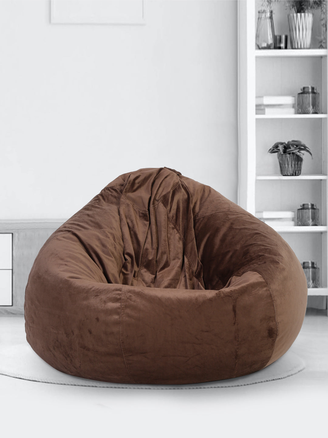 Brown Solid Velvet XXL Bean Bag Cover