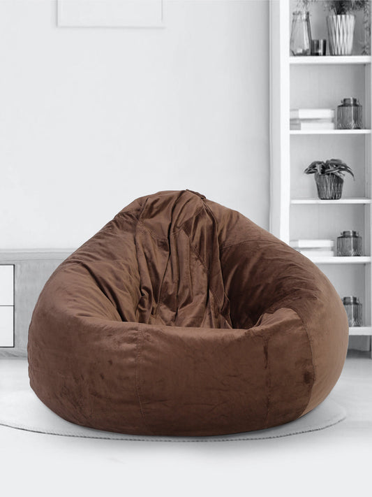 Brown Solid Velvet XXL Bean Bag Cover