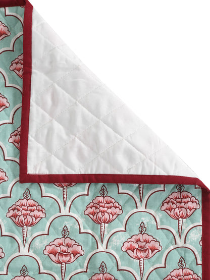 Quilted Floral 2 seater Cotton Sofa Cover with Hand Rest Cover