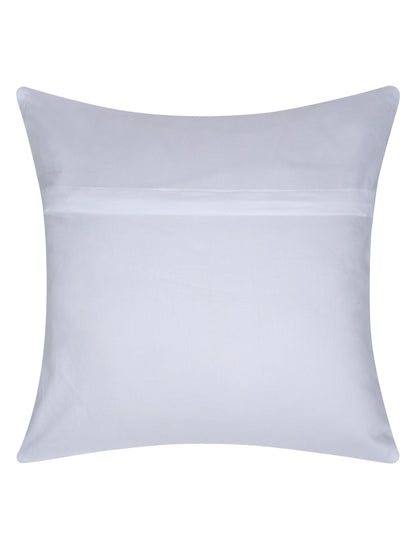 White and Beige Hand Block Quilted Pure Cotton Floral Cushion Cover Set of 2 (16x16 Inch)
