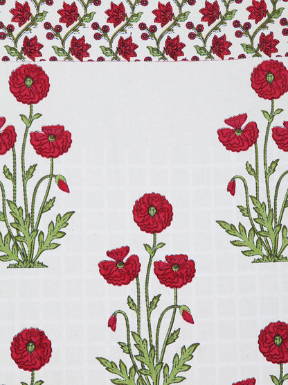Screen Print Cotton White and Pink Floral Long Door Curtain Single Pc (51x108 inch)