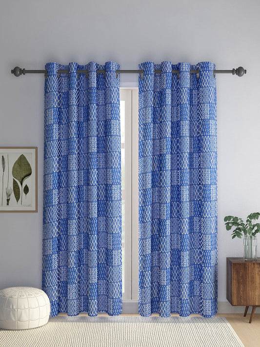 Rajsthan Decor Screen Print Cotton Floral Long Door Curtain Set of 2 (51x108 inch)