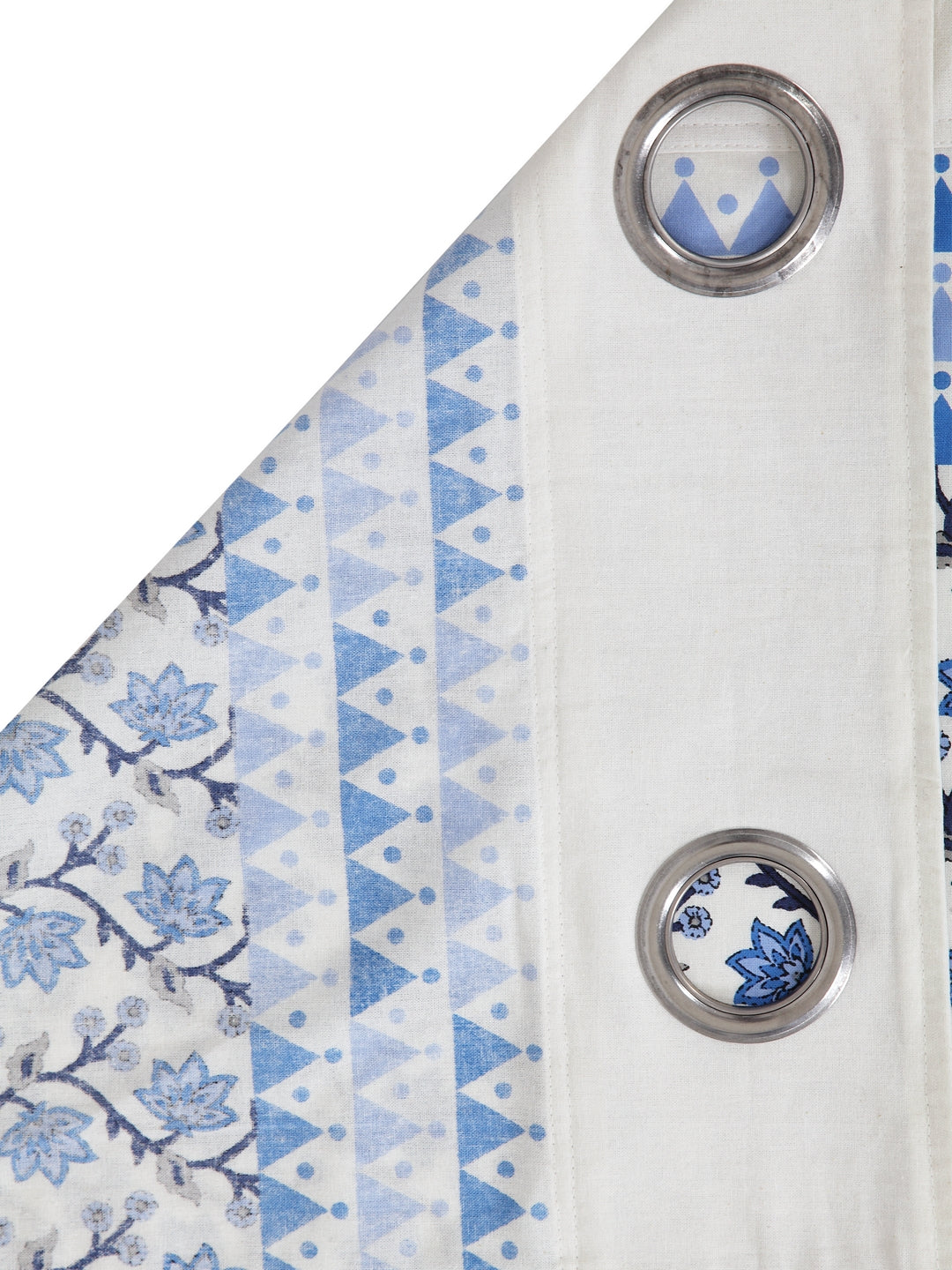 Rajsthan Decor Screen Print Cotton White and Blue Floral Window Curtain Single Pc (51x62 Inch)