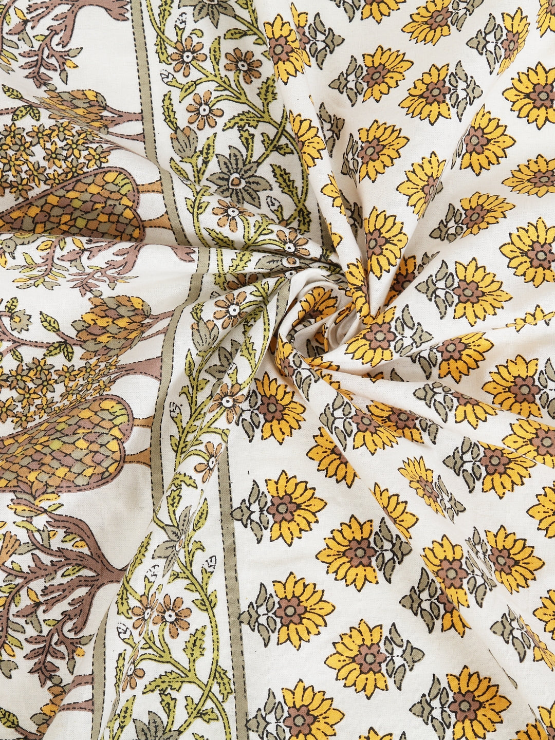 Rajsthan Decor Screen Print Cotton White and Yellow Floral Window Curtain Single Pc (51x62 Inch)