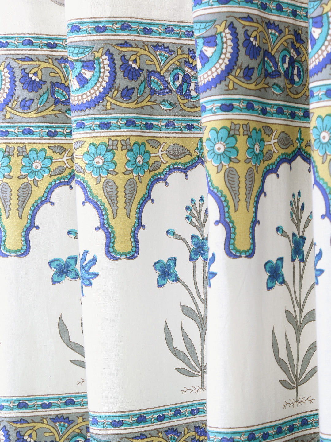Screen Print Cotton White Floral Window Curtain Set of 2 (51x62 Inch)