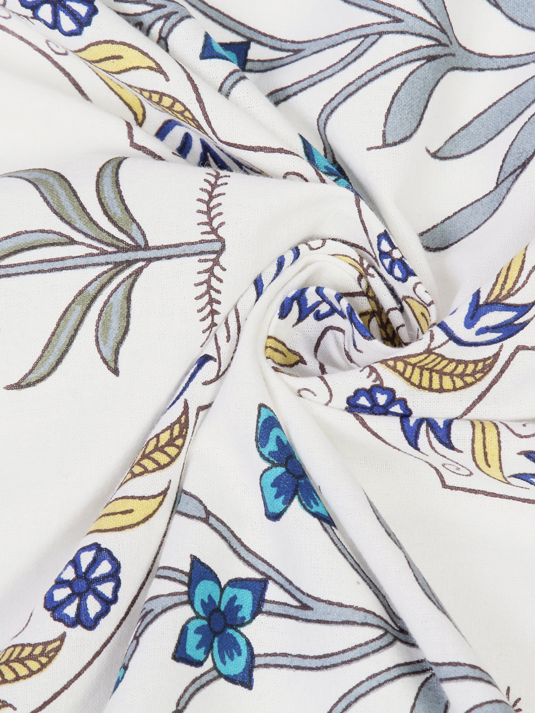 Screen Print Cotton White Floral Window Curtain Set of 2 (51x62 Inch)