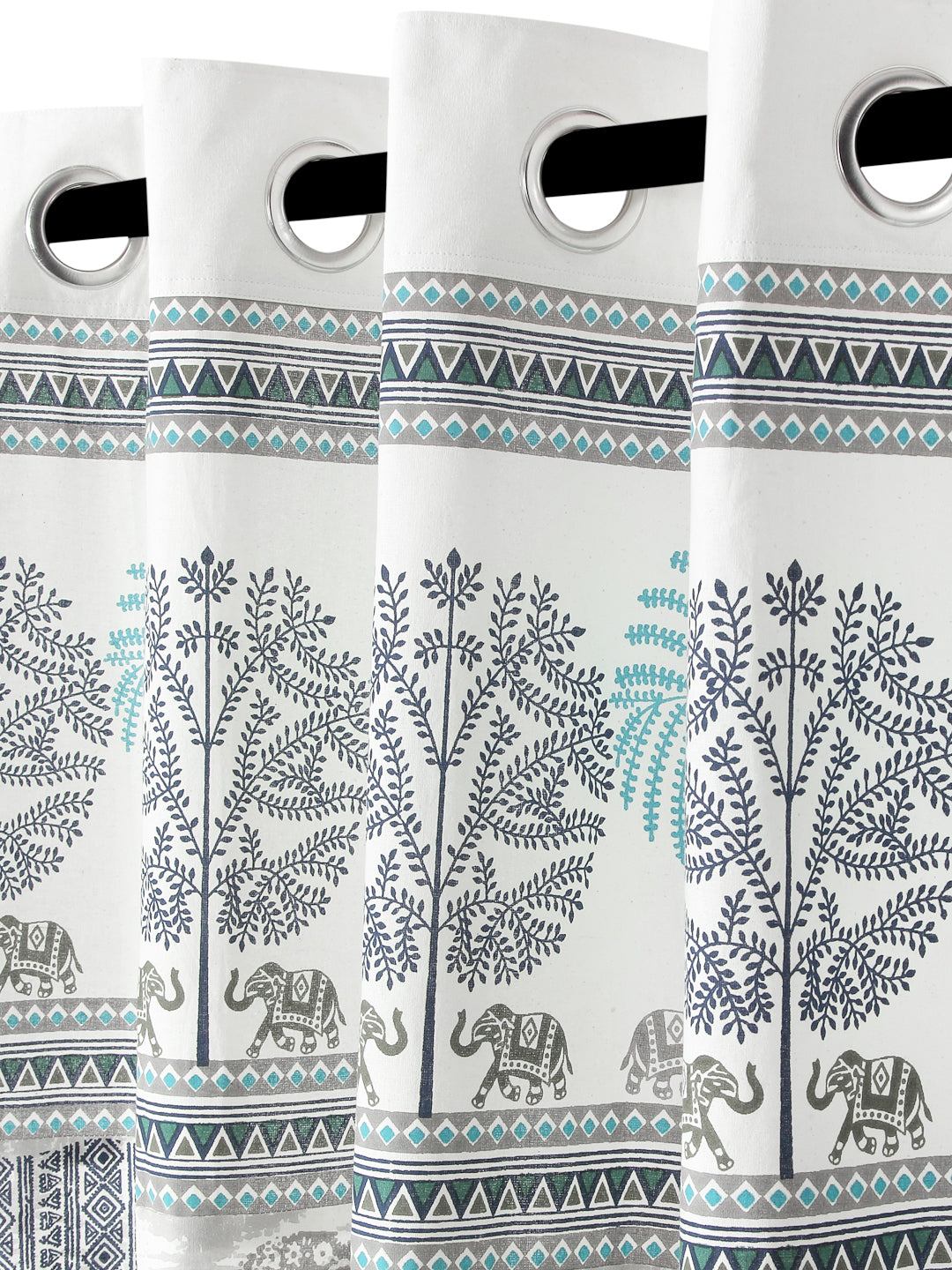 Rajsthan Decor Animal Print White Color Cotton Window Curtain Set of 2 (51x62 Inch)