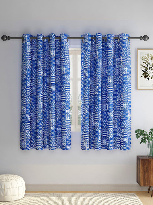 Rajsthan Decor Screen Print Cotton Floral Window Curtain Set of 2 (51x62 Inch)