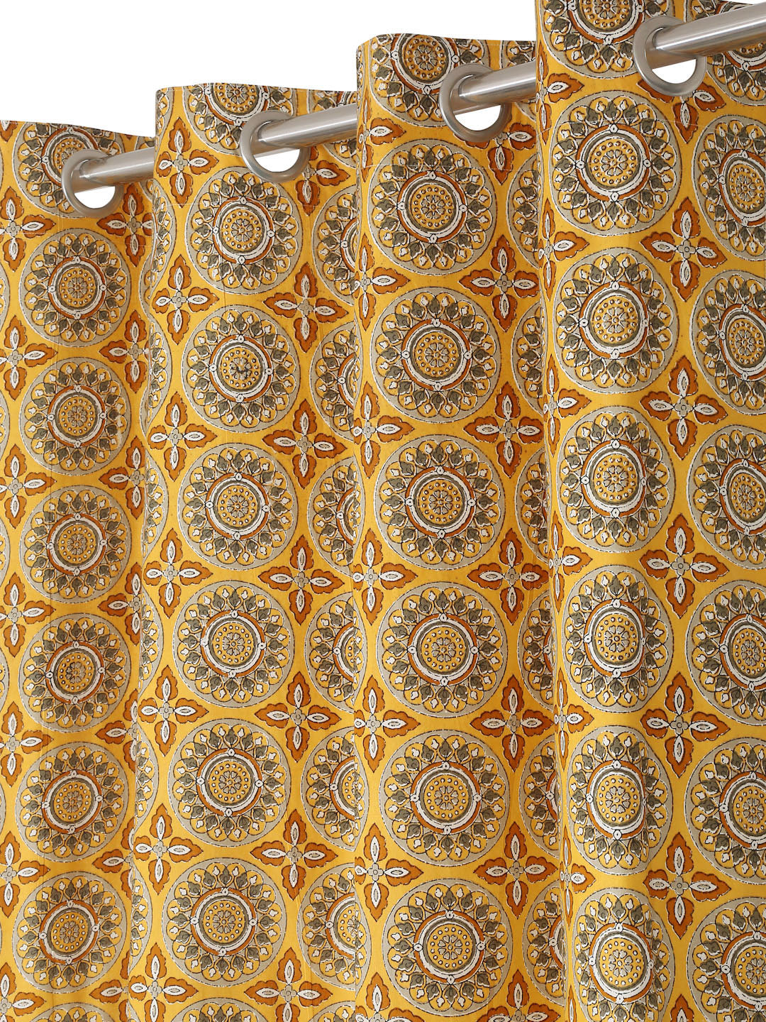 Rajsthan Decor Cotton Yellow Floral Set of 2 Window Curtain (51x62 Inch)