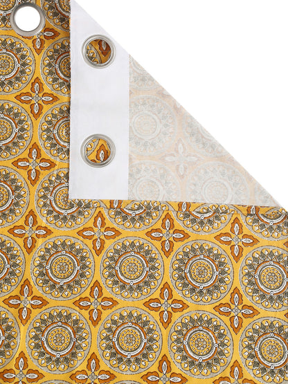 Rajsthan Decor Cotton Yellow Floral Set of 2 Window Curtain (51x62 Inch)