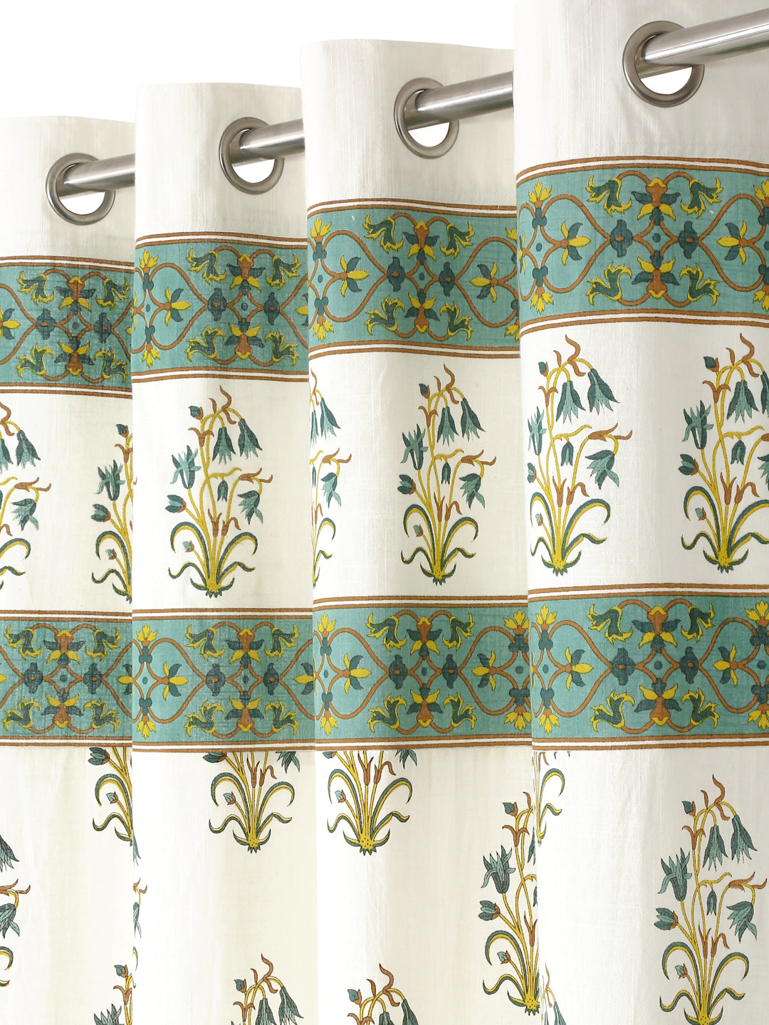 Rajasthan Decor Cotton Metallic Print Set of 2 Window Curtain (47x62 Inch)